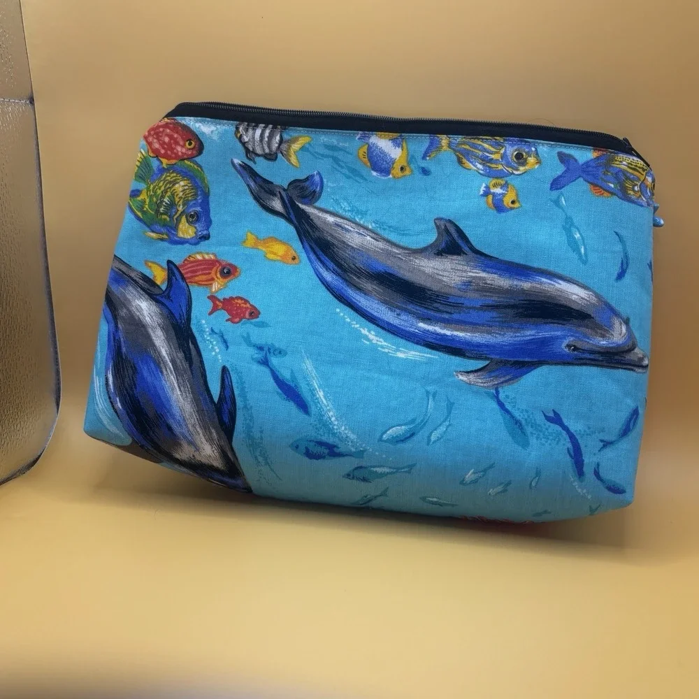 Beach Coral Fish Underwater Theme Make Up Toiletry Bag Zip vibrant blue clean